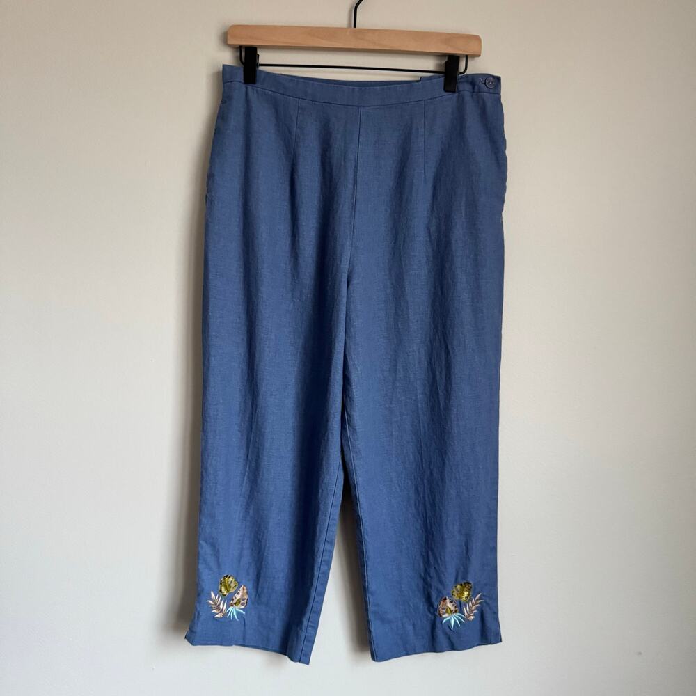 Vintage Sag Harbor Women's Pants Petite Medium Linen Embroidered Denim Ankle